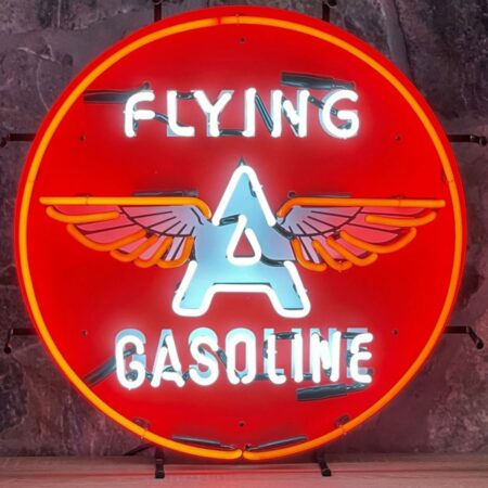Flying A Gasoline Neon Verlichting Met Achterplaat 65 x 65 cm | Real Neon Art