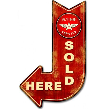 Flying A Red Sold Here Arrow Zwaar Metalen Bord 63 x 37