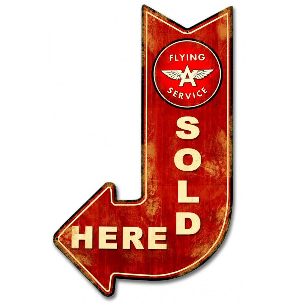 Flying A Red Sold Here Arrow Zwaar Metalen Bord 63 x 37