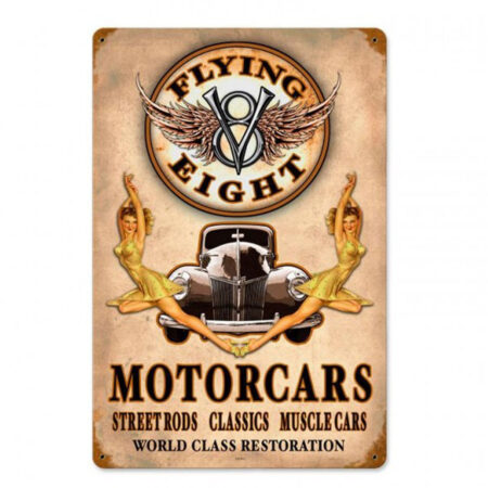 Flying Eight Motorcars Street Rods Muscle Cars Pin Up Zwaar Metalen Bord | Fiftiesstore