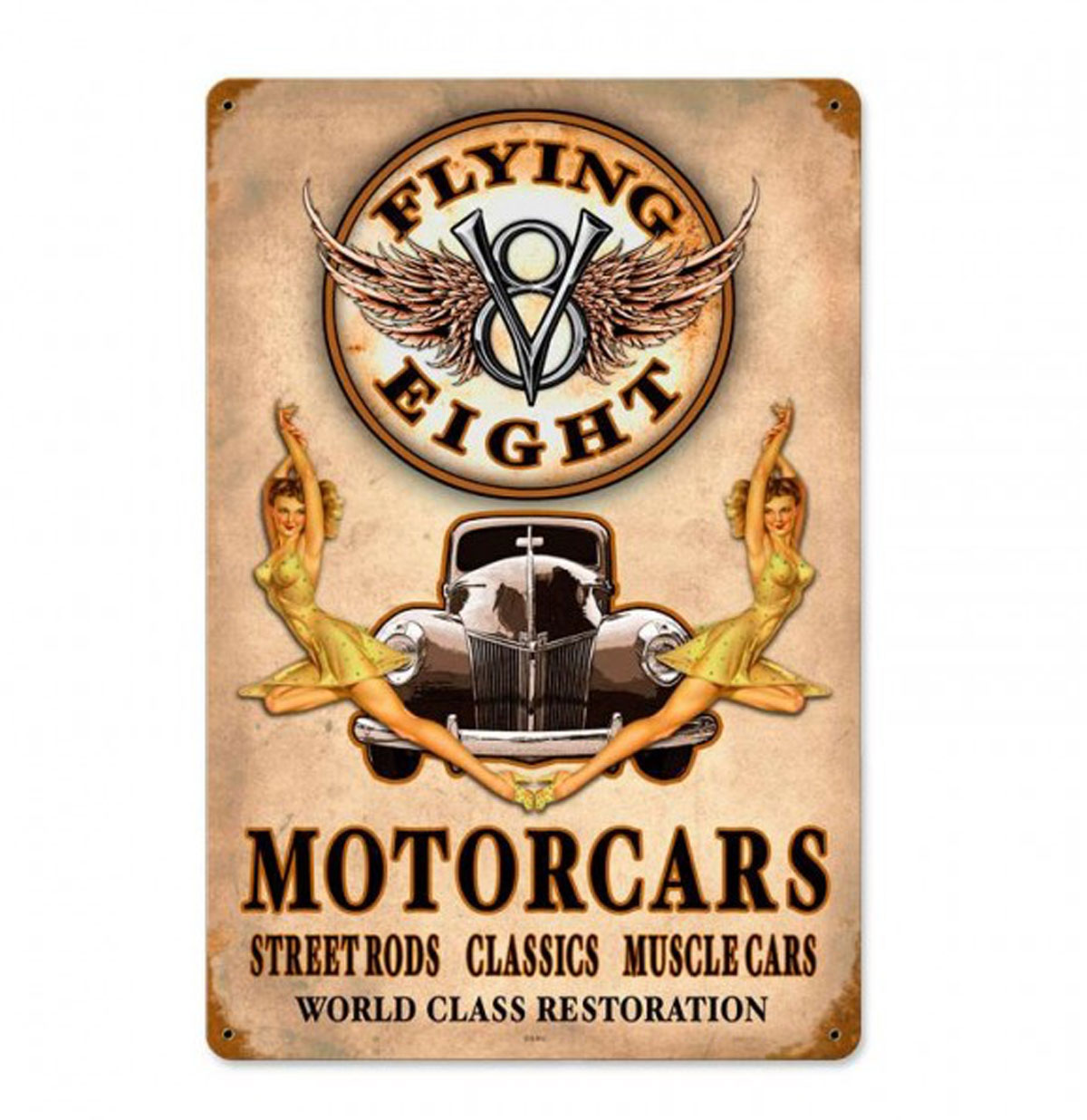 Flying Eight Motorcars Street Rods Muscle Cars Pin Up Zwaar Metalen Bord | Fiftiesstore