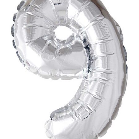 Folie ballon nummer '9' zilver 40cm | Globos