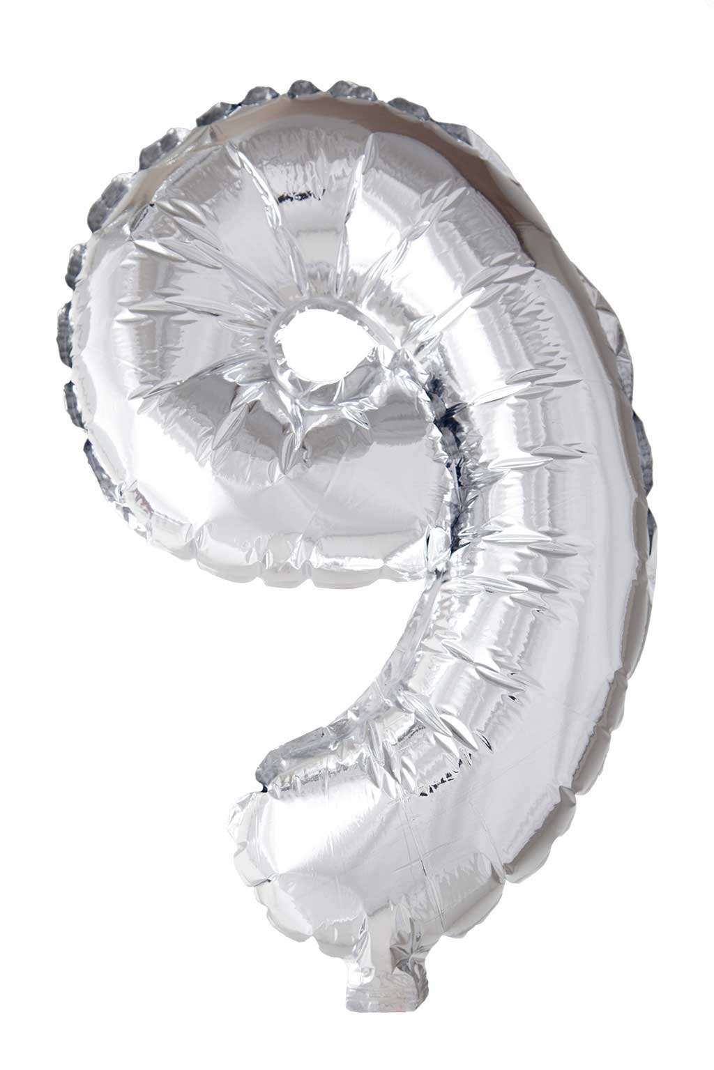 Folie ballon nummer '9' zilver 40cm | Globos