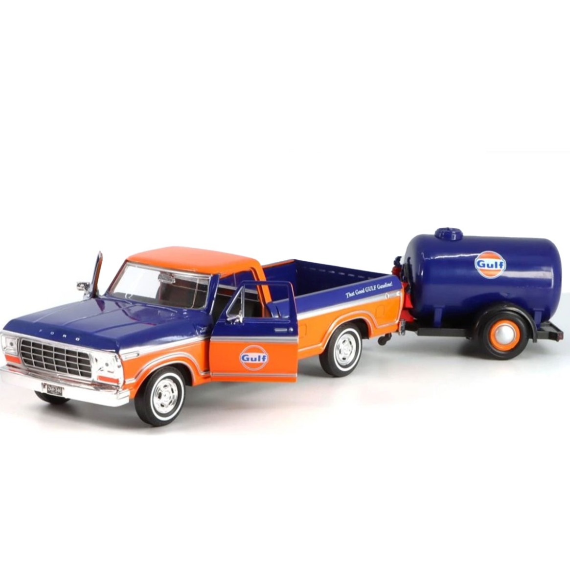 Ford F-150 Pick Up + Oil Tank Trailer met Gulf Livery 1979 1:24 | Gulf