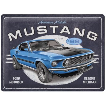 Ford Mustang 1969 Mach 1 Blue Metalen Bord 30 x 40 cm - Speciale Editie | Ford