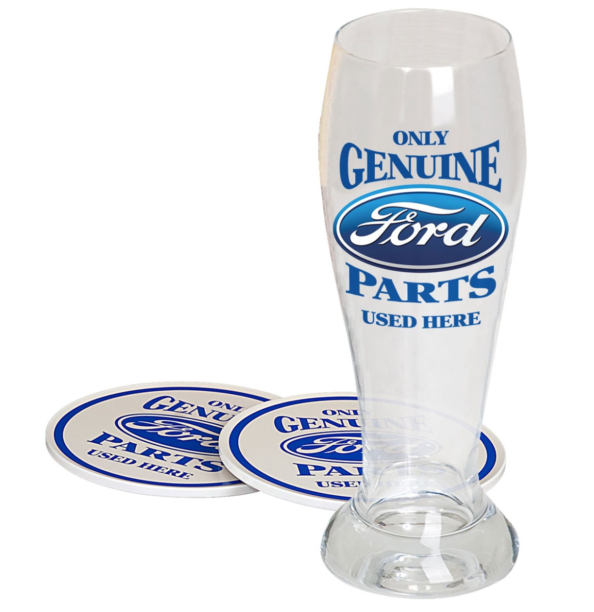 Ford Only Genuine Parts Used Here Pilsglas Cadeau Set - Incl. Onderzetters | Ford