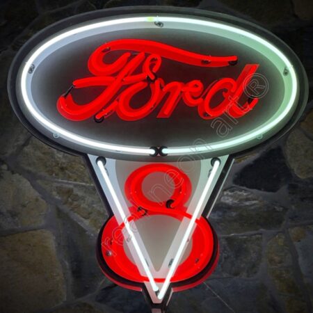 Ford V8 Neon Verlichting Metalen Bak XL 80 x 90 cm - Rood