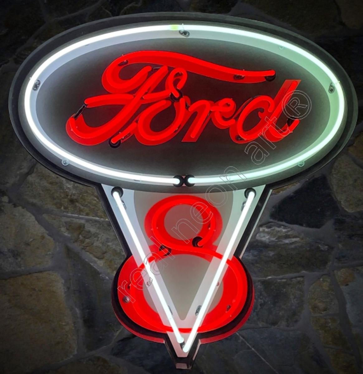 Ford V8 Neon Verlichting Metalen Bak XL 80 x 90 cm - Rood