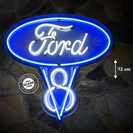 Ford V8 Neon Verlichting XL Metalen Bak 70 x 72 cm - Blauw