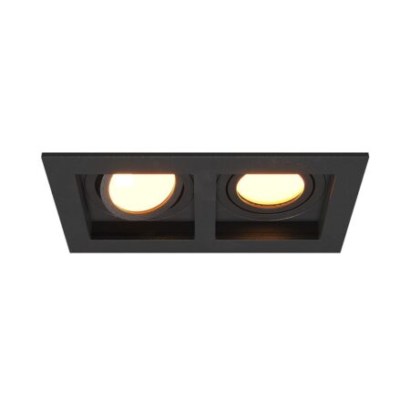 Fresno Dubbele Inbouwspot - Rechthoek - 2x GU10 - 2700K Warm wit - 8 watt 690 lumen - Kantelbaar - IP20 stofdicht - Zwart | HOFTRONIC