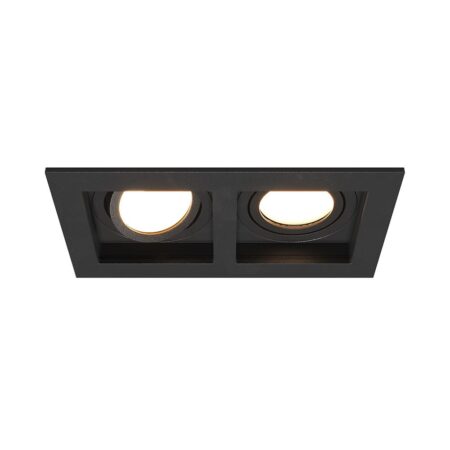 Fresno Dubbele Inbouwspot - Rechthoek - 2x GU10 - 4000K Neutraal wit - 8 Watt 690 Lumen - Kantelbaar - IP20 stofdicht - Zwart | HOFTRONIC