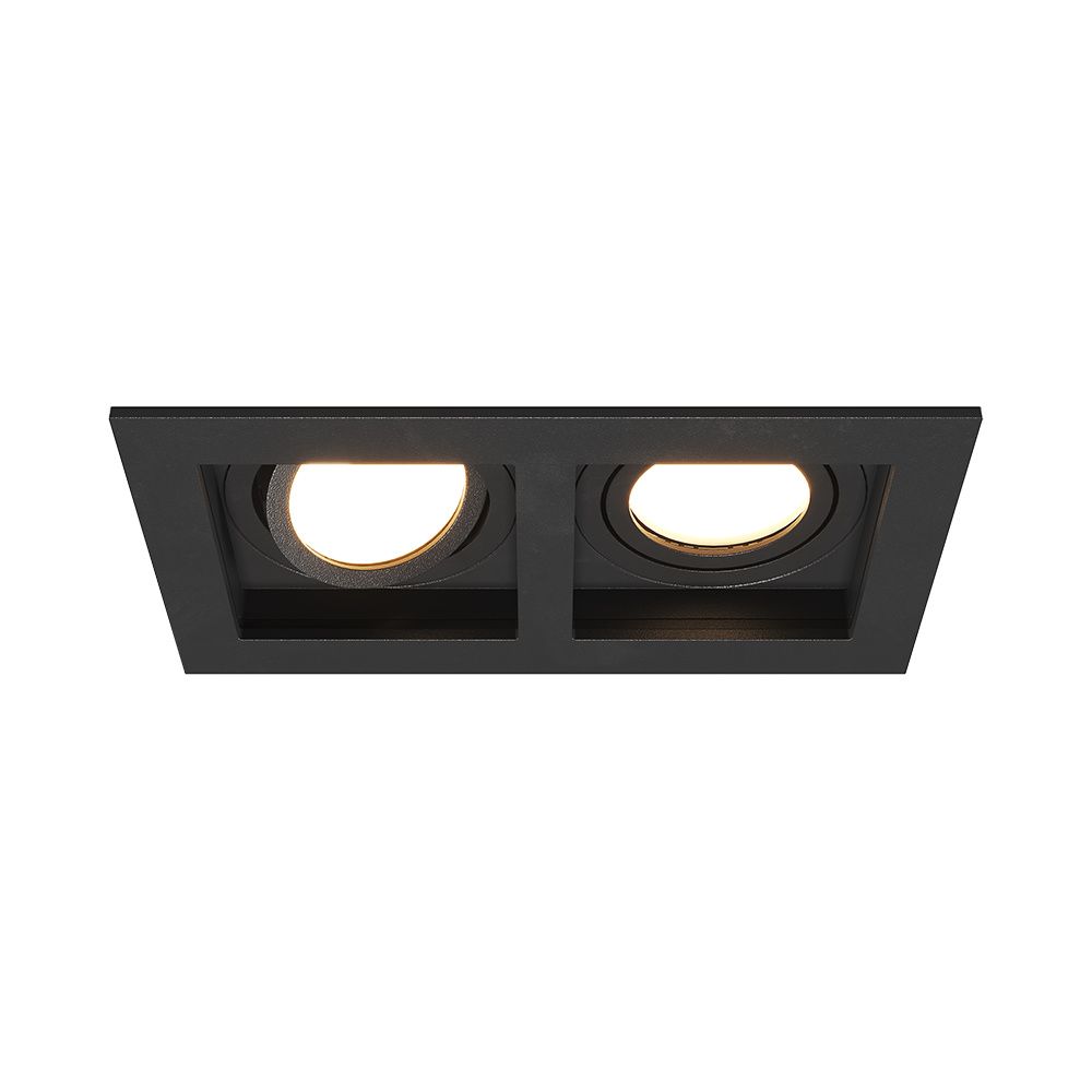 Fresno Dubbele Inbouwspot - Rechthoek - 2x GU10 - 4000K Neutraal wit - 8 Watt 690 Lumen - Kantelbaar - IP20 stofdicht - Zwart | HOFTRONIC