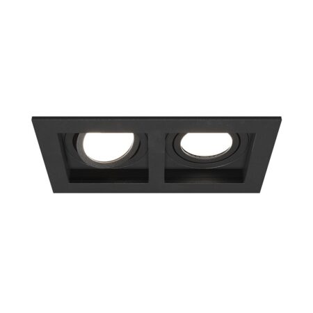 Fresno Dubbele Inbouwspot - Rechthoek - 2x GU10 - 6500K Daglicht wit - 8 Watt 690 Lumen - Kantelbaar - IP20 stofdicht - Zwart | HOFTRONIC