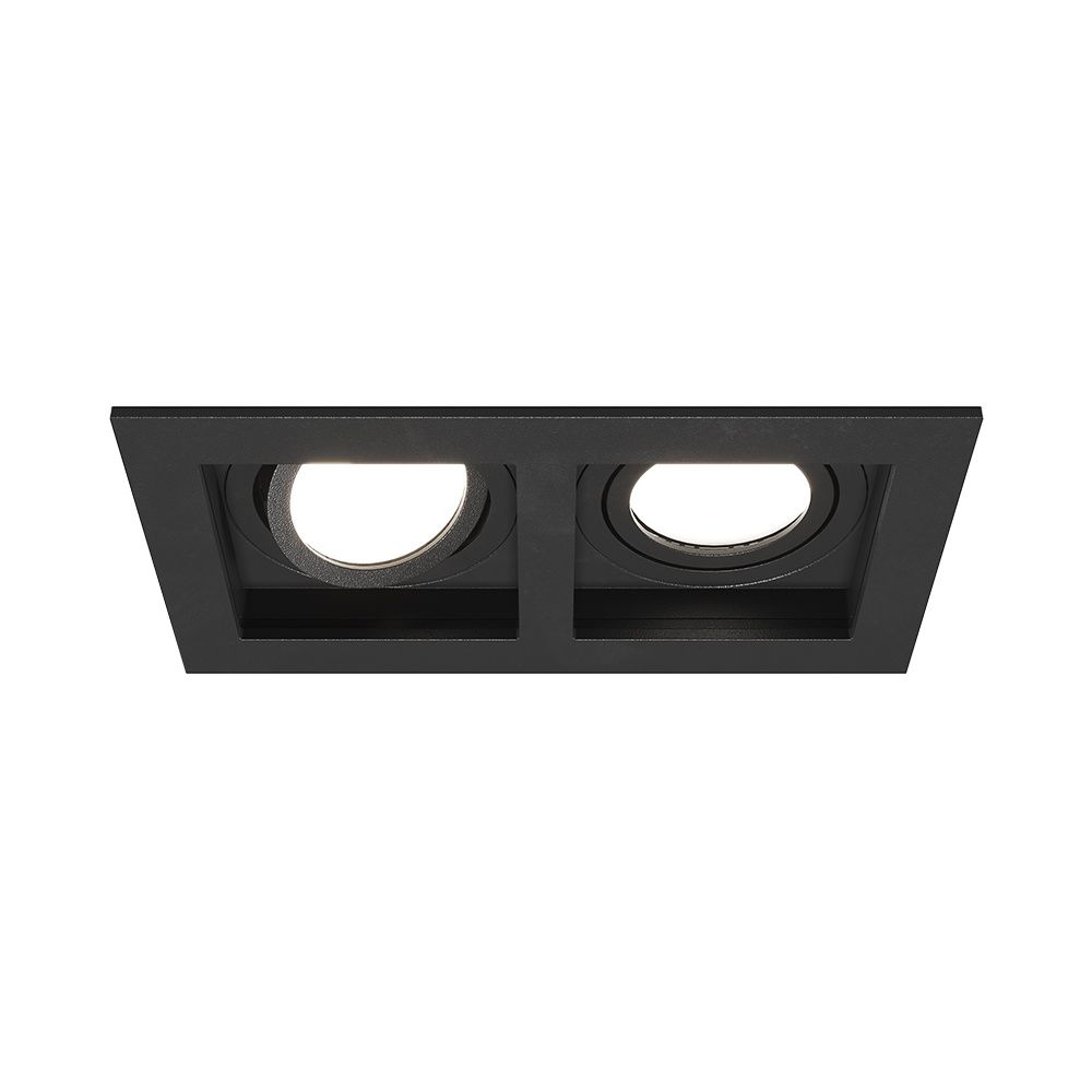 Fresno Dubbele Inbouwspot - Rechthoek - 2x GU10 - 6500K Daglicht wit - 8 Watt 690 Lumen - Kantelbaar - IP20 stofdicht - Zwart | HOFTRONIC