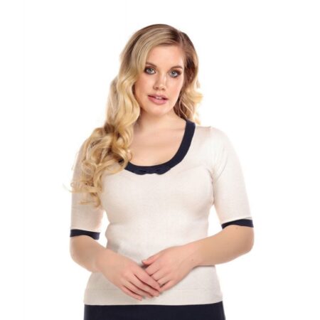 COLLECTIF Freya Knitted Top Ivory / Navy-XXL | 50% korting | Collectif