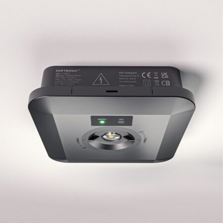Fuga - LED Opbouwspot Vierkant Noodverlichting Zwart - 3 Watt 280 Lumen - Verwisselbare lens - IP65 waterdicht - 3 uur noodaccu (3300 mAh) - 6500K daglicht wit - Autotest functie | HOFTRONIC