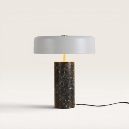Fuston Zwarte Tafellamp Marmer 35 cm - Dressoir lamp - Wit Metaal - E27 fitting - Japandi design - Met aan/uit-schakelaar | LUSENZ