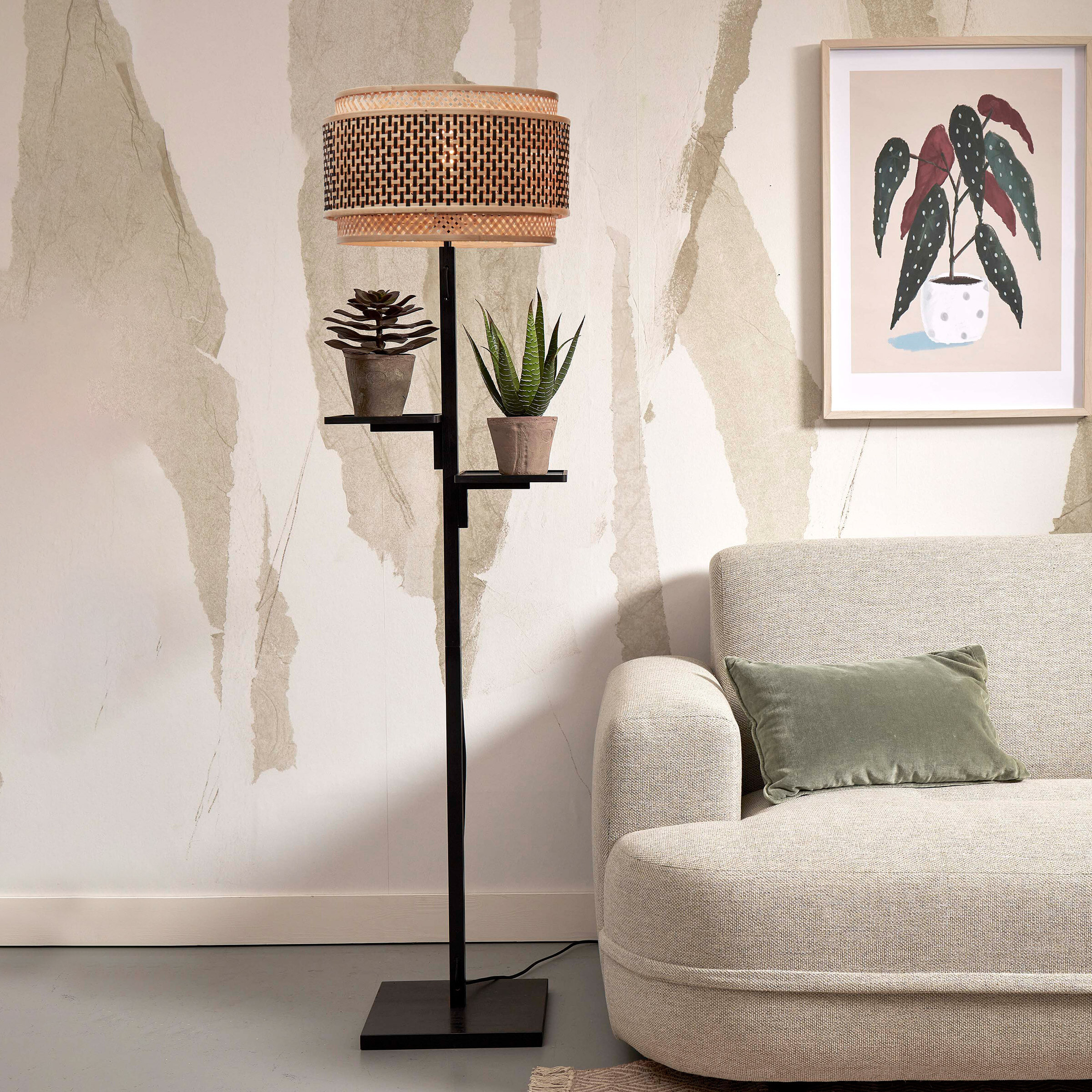 GOOD&MOJO Vloerlamp 'Bhutan' Met 2 plankjes