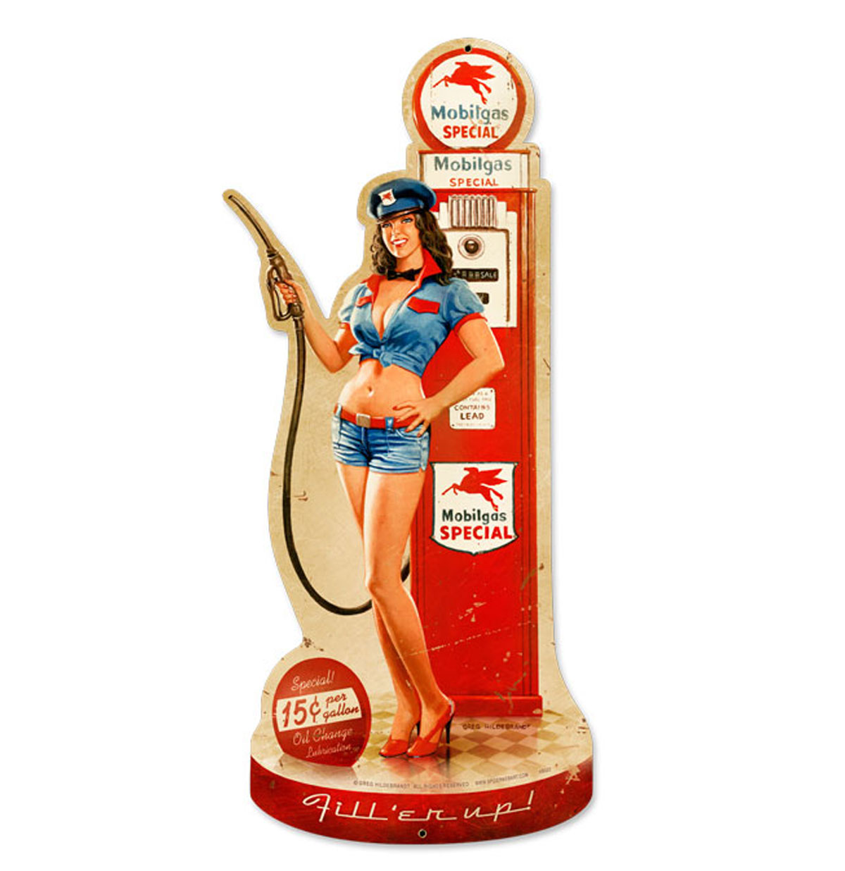 Gas Pump Girl Fill'er up Zwaar Metalen Bord 66 x 26