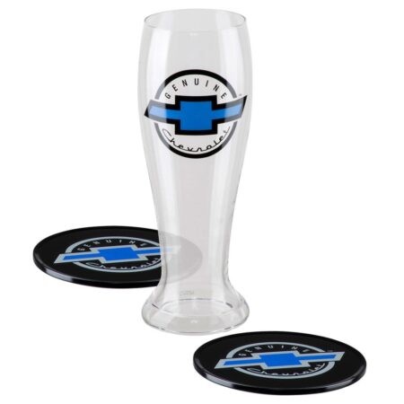 Genuine Chevrolet Bierglas Cadeau Set - Glas plus 2 Metalen Onderzetters | 20% korting | Chevrolet