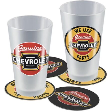 Genuine Chevrolet Frosted Pint Glazen Cadeau Set - 2 Glazen en 4 Onderzetters | 20% korting | Chevrolet