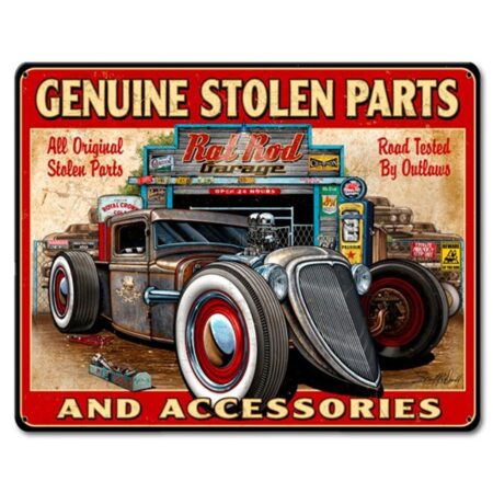 Genuine Stolen Parts And Accessories Zwaar Metalen Bord 40 x 30 cm | Fiftiesstore