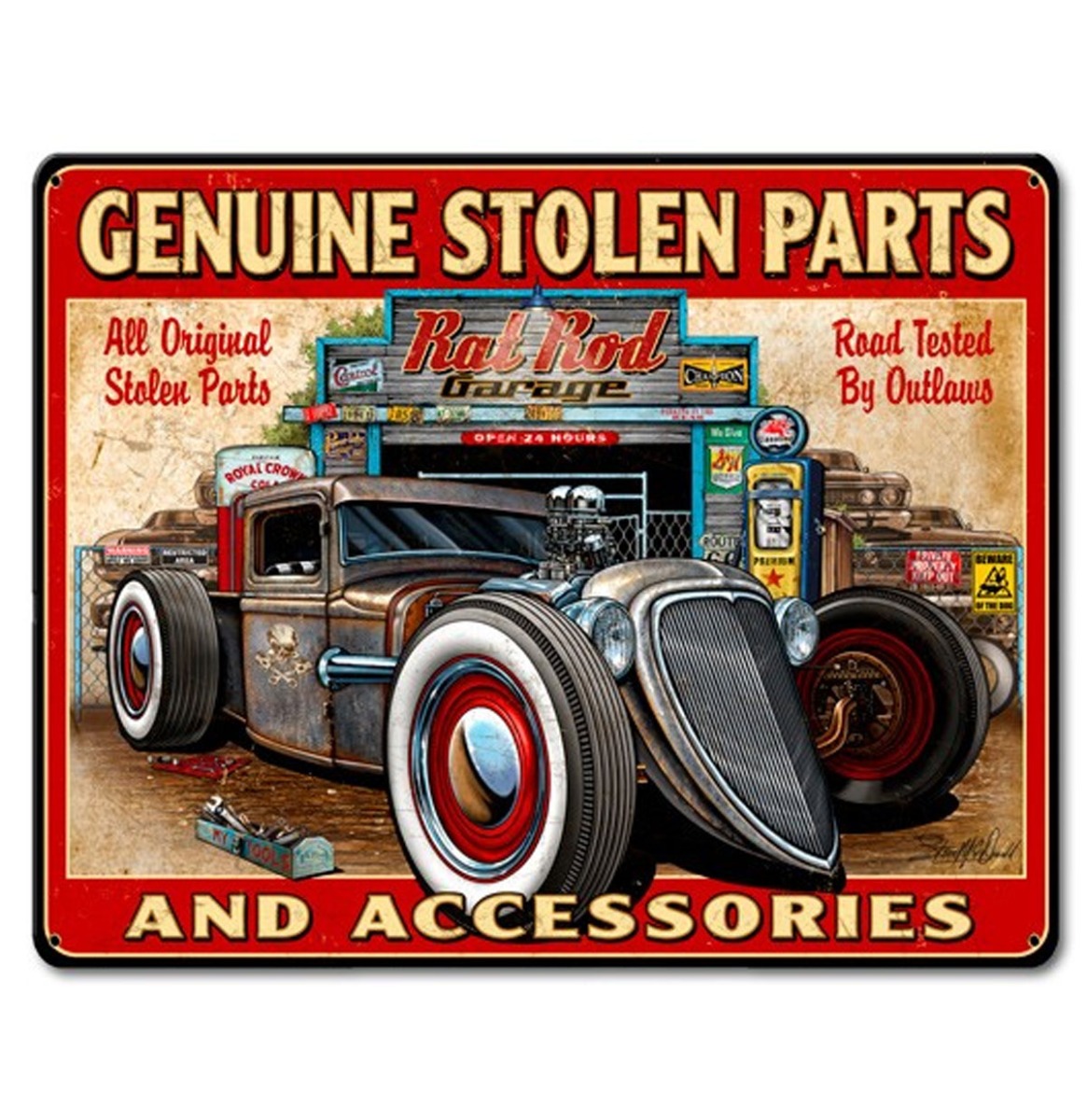 Genuine Stolen Parts And Accessories Zwaar Metalen Bord 40 x 30 cm | Fiftiesstore