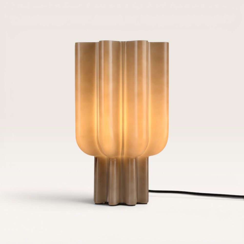 Gessari - Glazen Tafellamp Beige 30 cm - E27 fitting - Tafellamp woonkamer - Eclectisch design - Geplooid glas - Met aan/uit-schakelaar | LUSENZ
