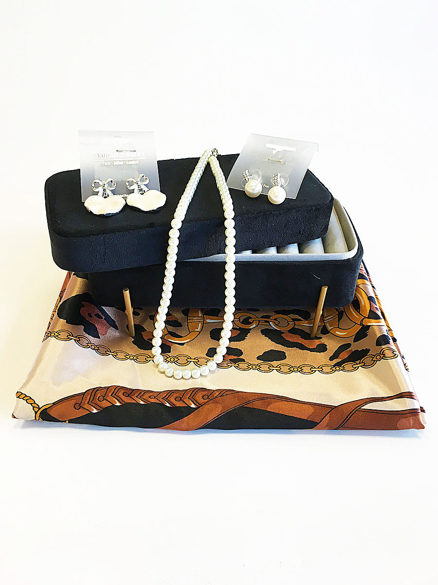 Giftset zwarte sieradendoos parels | Fashionize