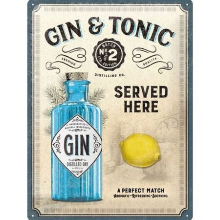 Gin Tonic Served Here Metalen Bord 30 x 40 cm | Fiftiesstore