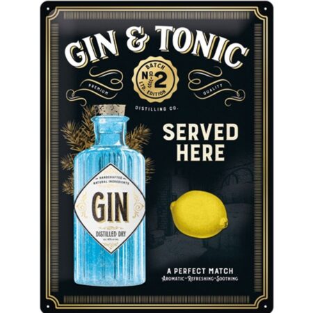 Gin & Tonic Served Here Metalen Bord - 30 x 40 cm - Speciale Metallic Editie | Nostalgic Art