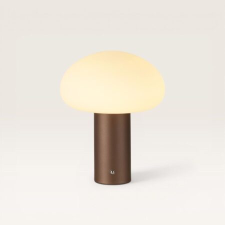Givaro - Paddenstoel lamp oplaadbaar Brons 25 cm - Dressoir lamp - Scandinavisch design - Draadloze tafellamp - Dimbaar - Glazen kap - USB-C - 3000K/4500K/6500K | LUSENZ