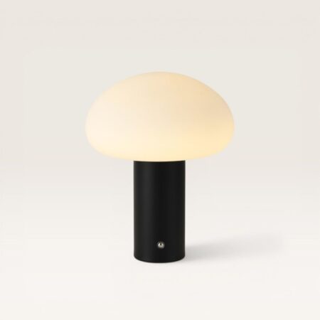 Givaro - Paddenstoel lamp oplaadbaar Zwart 25 cm - Dressoir lamp - Scandinavisch design - Draadloze tafellamp - Dimbaar - Glazen kap - USB-C - 3000K/4500K/6500K | LUSENZ