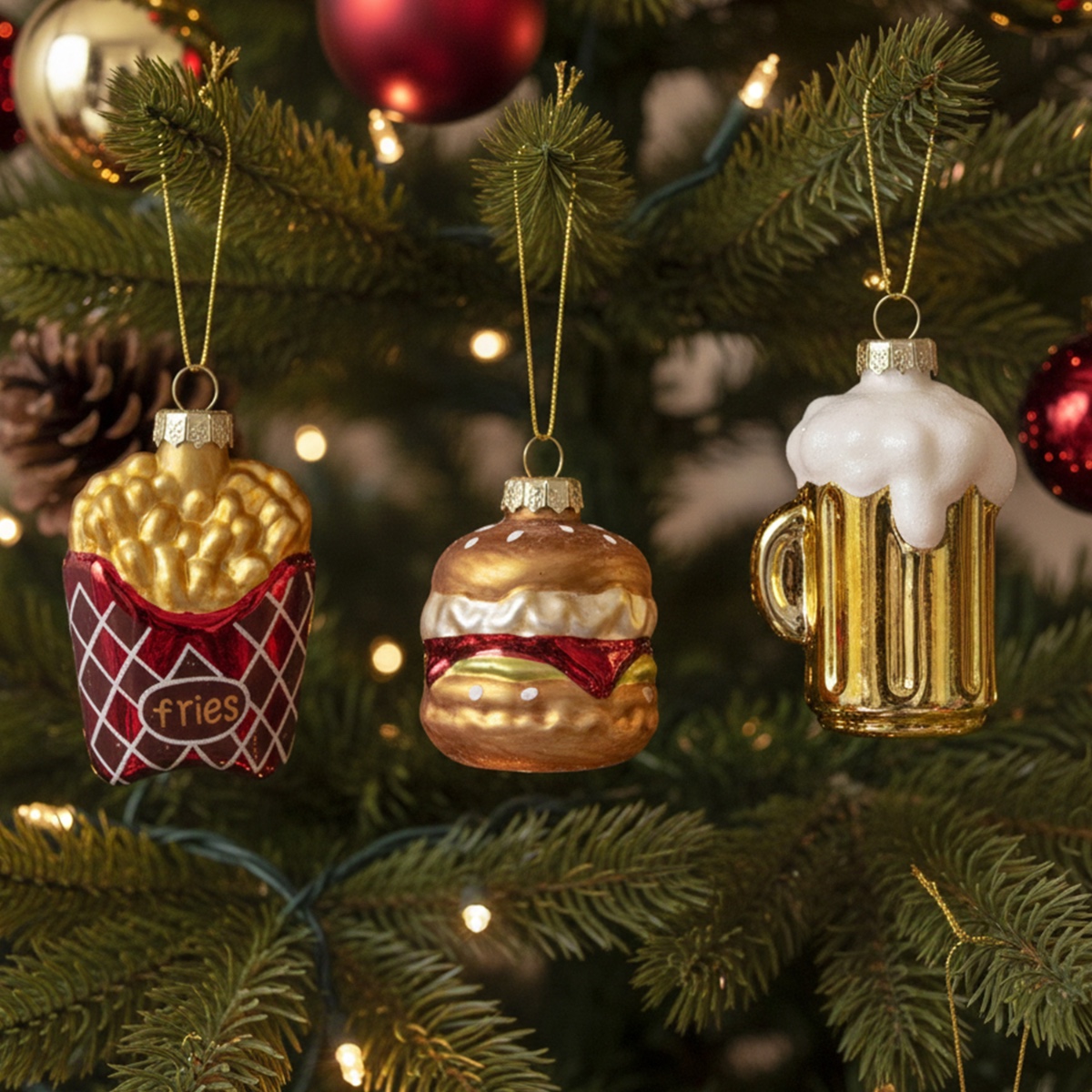 Glazen kerstballen fastfood set - Burger
