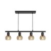 Glazura - LED Hanglamp 4 Lichts - Glazen bollen - Amber glas - Zwart - E14 fittingen | HOFTRONIC