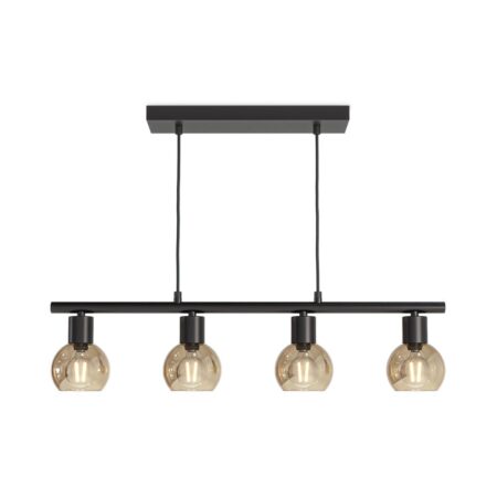 Glazura - LED Hanglamp 4 Lichts - Glazen bollen - Amber glas - Zwart - E14 fittingen | HOFTRONIC