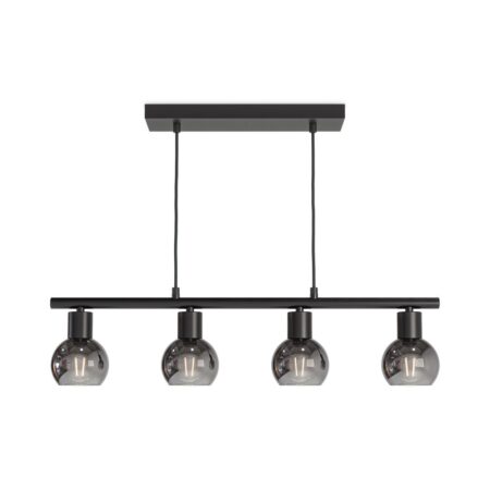 Glazura - LED Hanglamp 4 Lichts - Glazen bollen - Smokey glas - Zwart - E14 fittingen | HOFTRONIC