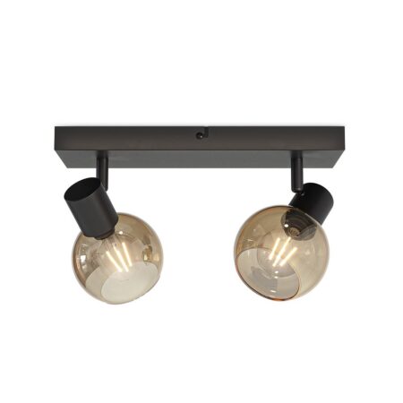 Glazura - LED Plafondlamp 2 spots - Glazen bollen - Amber glas - Zwart - E14 fittingen | HOFTRONIC