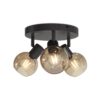 Glazura - LED Plafondlamp 3 spots - Glazen bollen - Amber glas - Zwart - E14 fittingen | HOFTRONIC