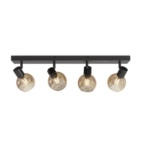 Glazura - LED Plafondlamp 4 spots - Glazen bollen - Amber glas - Zwart - E14 fittingen | HOFTRONIC