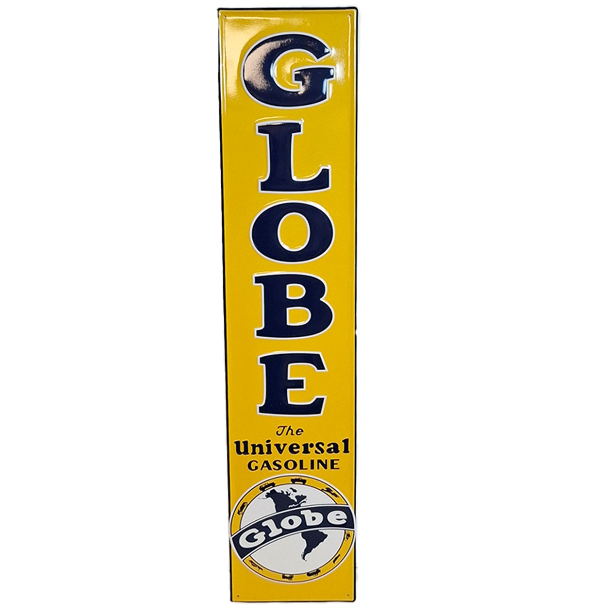 Globe Gasoline Stalen Bord Met Relief - 90 x 20cm | Fiftiesstore