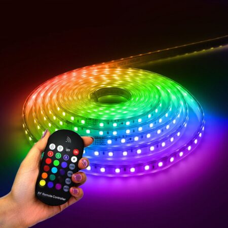 Glow60 RGB LED Strip 5 meter - IP65 waterdicht - Dimbaar - Buiten & Binnen - 60 LEDs/m - 35 Watt 1540lm - SMD 5050 - IP65 waterdicht - Inkortbaar per meter | HOFTRONIC