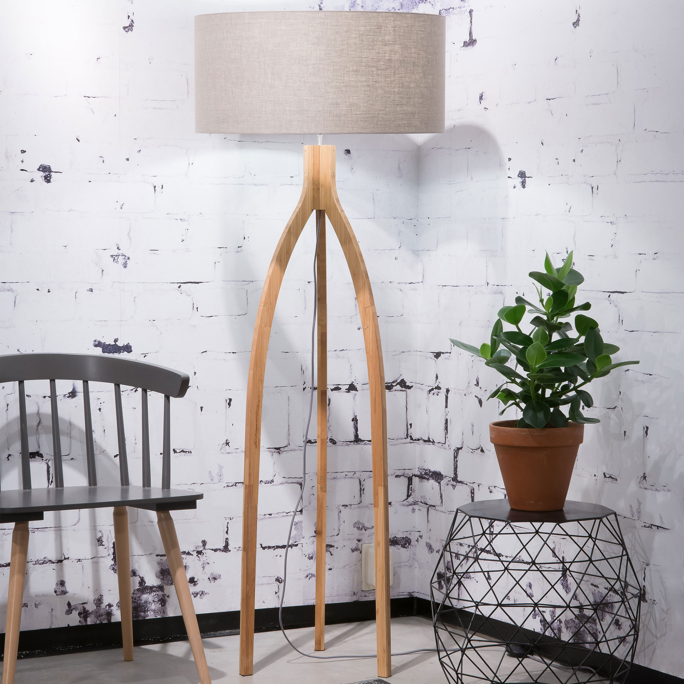 Good&Mojo Vloerlamp 'Annapurna' Bamboe en Eco linnen