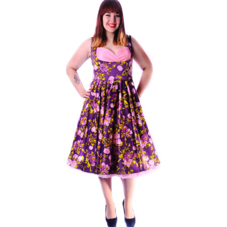 Grace Dress Vintage Purple/Pink Flowers-S | 49% korting | Pinup Couture