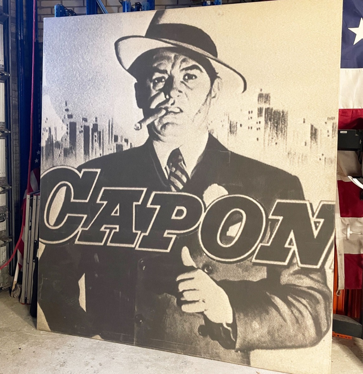 Groot Decor Stuk Al Capone 225 x 225 Stof op Houten Lijst - Vintage | The Dutch Pickers