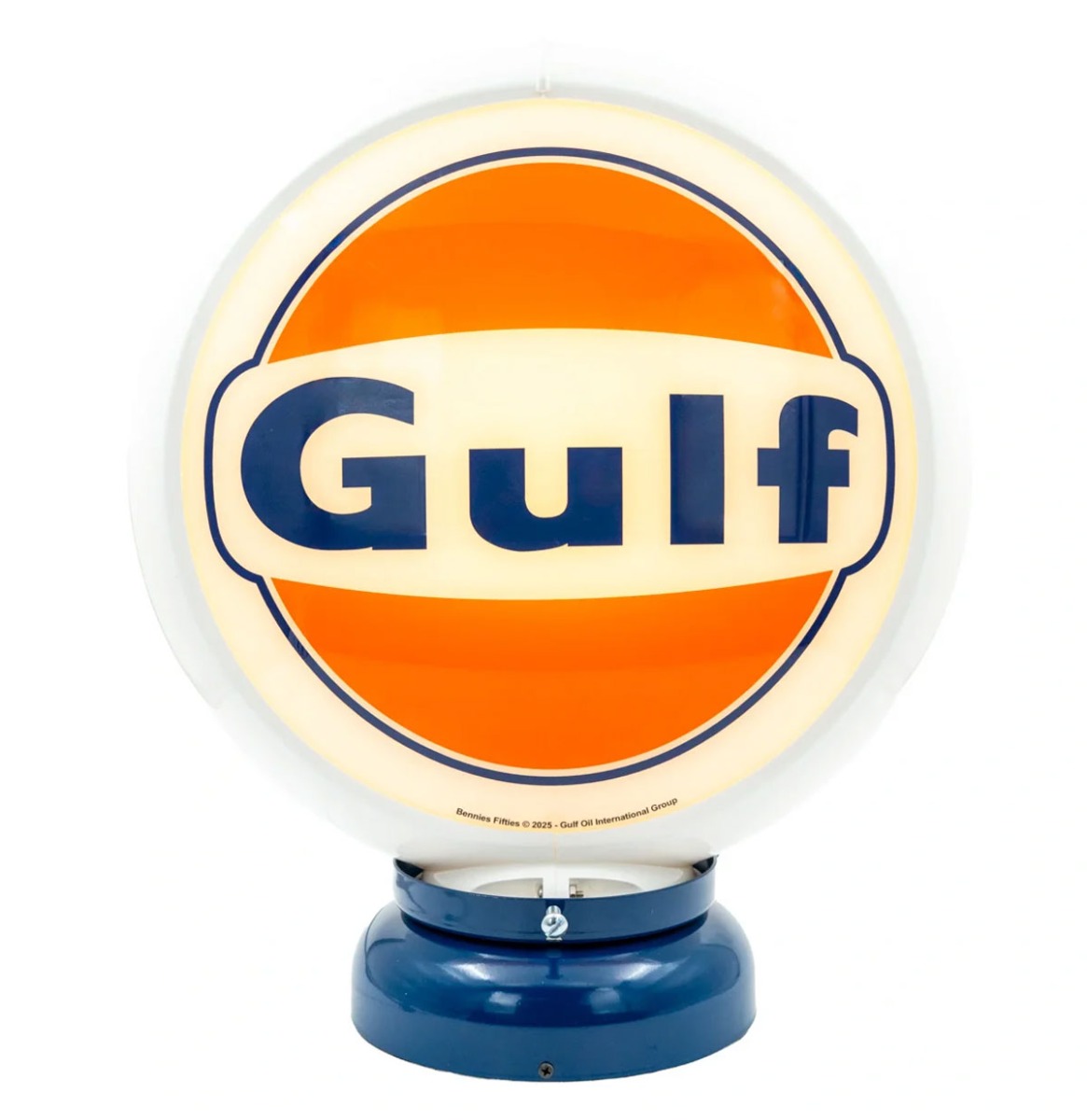 Gulf Logo PVC Benzinepomp Bol met Lampvoet - Wit/Blauw | Gulf