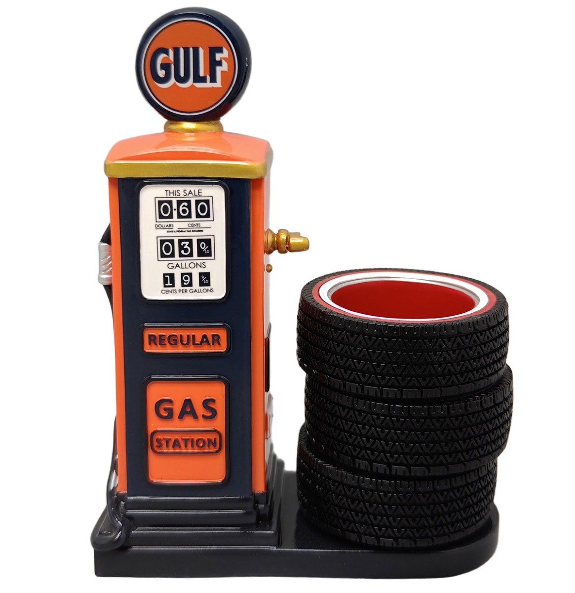 Gulf Vintage Benzinepomp Pennenhouder en Bureau Organiser | Gulf