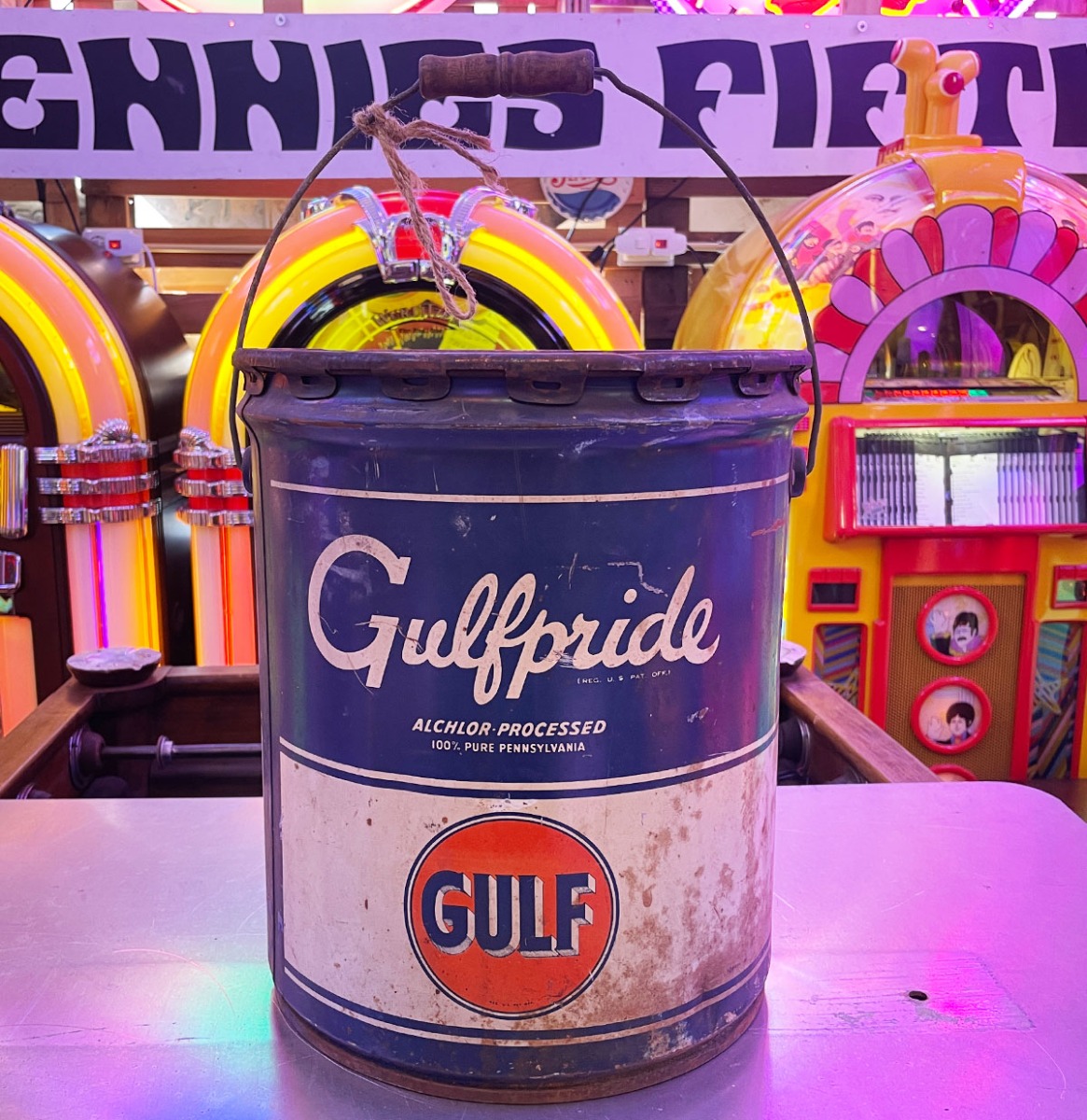 Gulfpride 5 Gallon Oil Can - Origineel Vintage Smeermiddelblik - Jaren 40-50 | Gulf