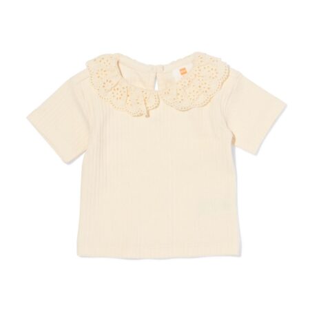 HEMA Baby T-shirt rib geborduurd ecru (ecru) | HEMA