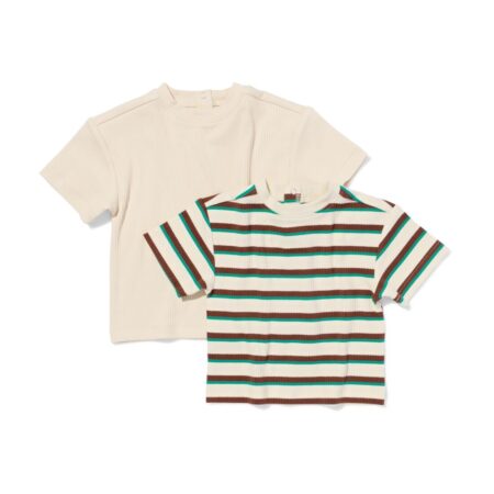 HEMA Baby T-shirt rib strepen - 2 stuks ecru (ecru) | HEMA